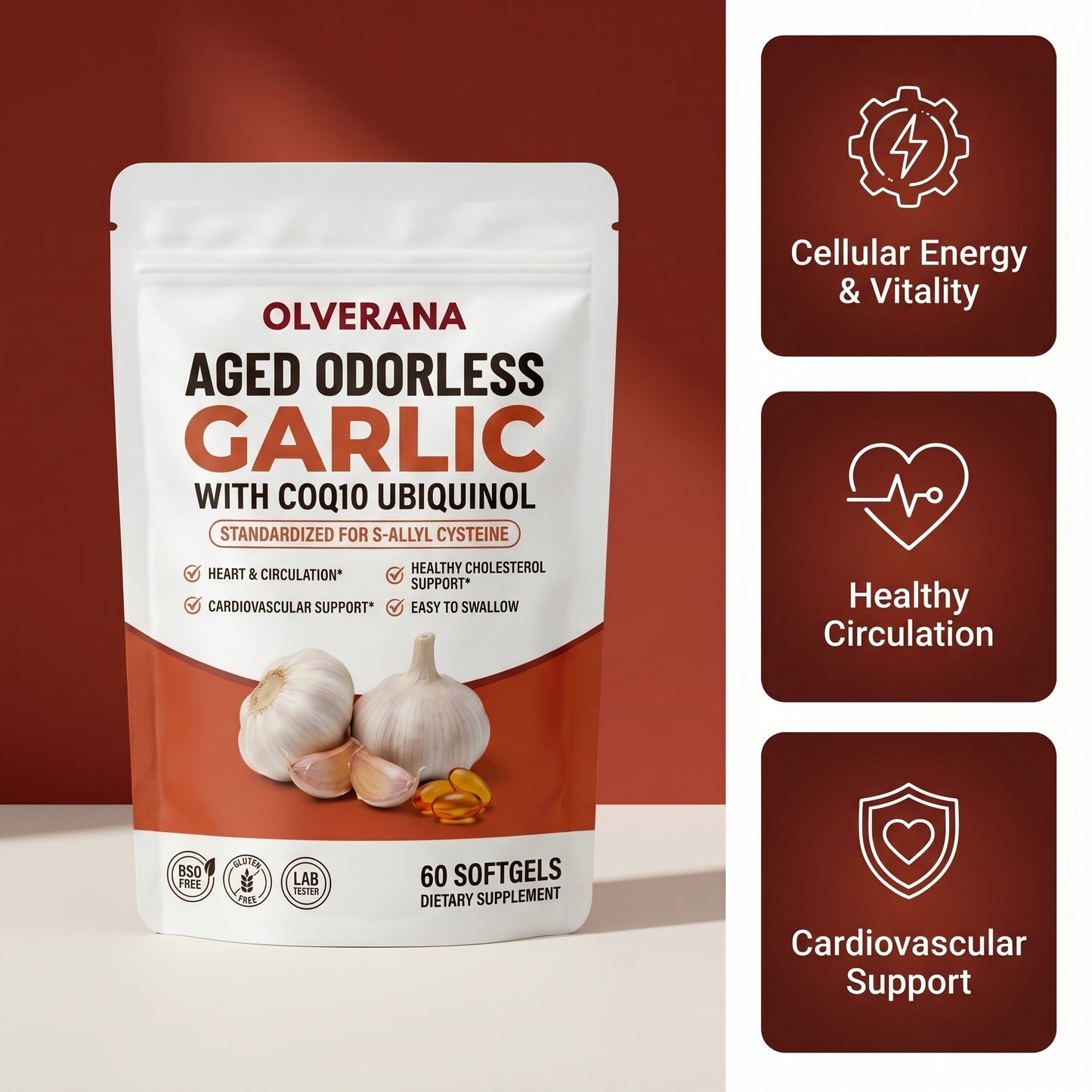 Olverana Aged Odorless Garlic Softgels - Promotes Cardiovascular Vitality