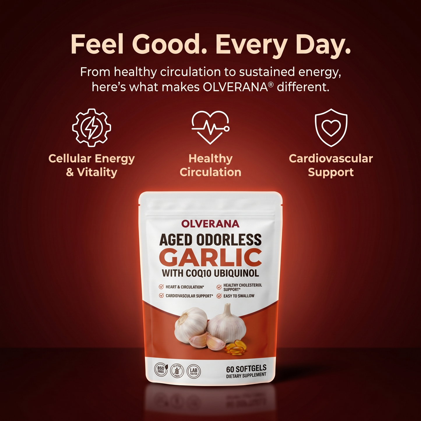 Olverana Aged Odorless Garlic Softgels - Promotes Cardiovascular Vitality